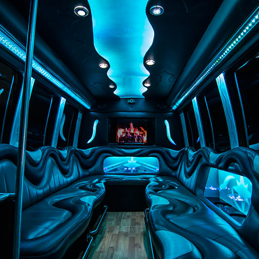 Spacious limo bus interior